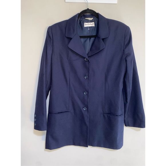 Giorgio Sant' Angelo Navy Blue Two-Button Wool Tunic Blazer, Size 14 - Picture 1 of 7